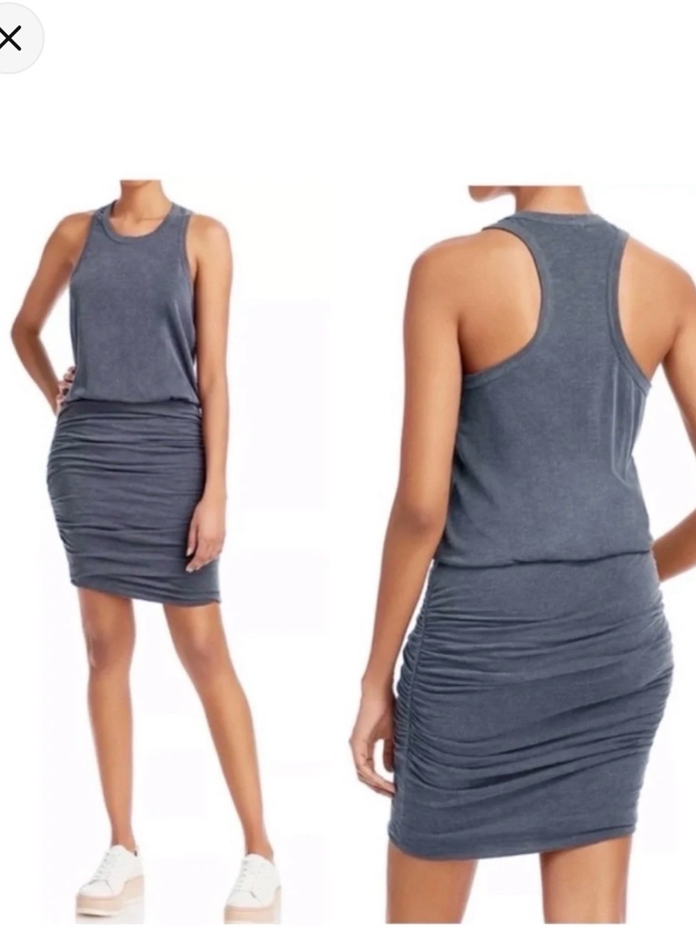Sundry Charcoal Gray Racerback Ruched Midi Tank Dress